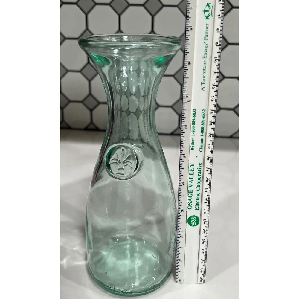 Vintage Italian Green Glass Carafe Fleur-de-Lis 500ml Wine Decanter Italy 8in